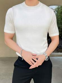 Manfinity Homme Plain Round Neck Knitted Short-Sleeve Top - White - View 3
