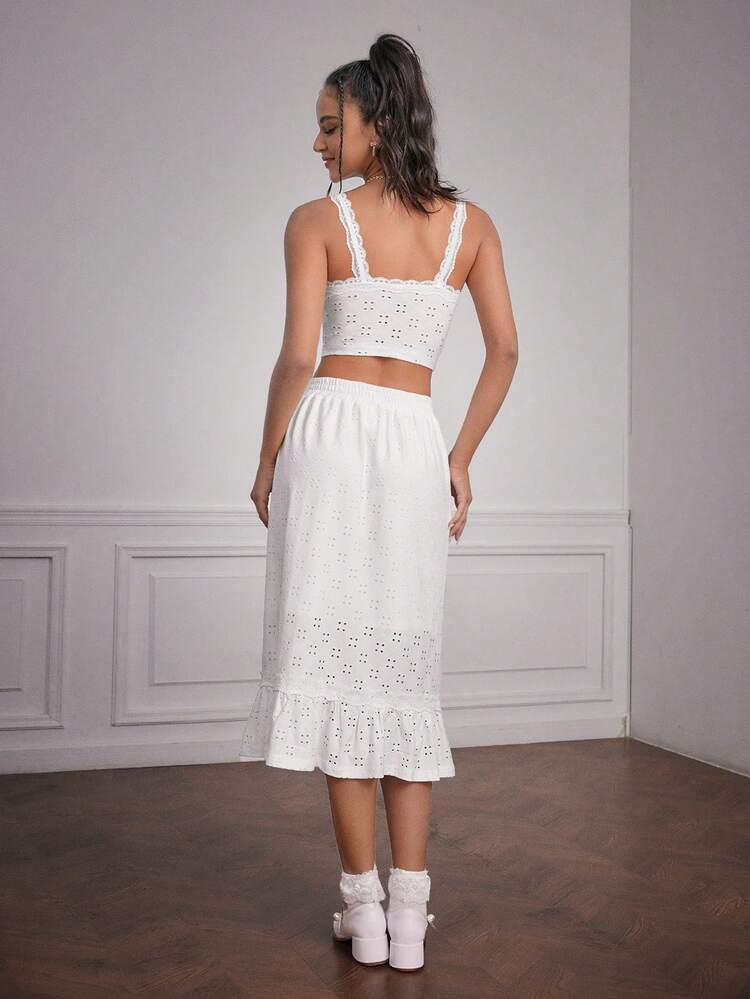Women's Lace Patchwork Cami Top And A-Line Skirt Set