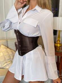 Apperloth A 復古掛勾鑲嵌短版束腰背心,前鉤眼設計,無上衣,腰部訓練帶,可收腹,膝蓋上方沒有罩杯的背心 - 咖啡棕 - 查看 3