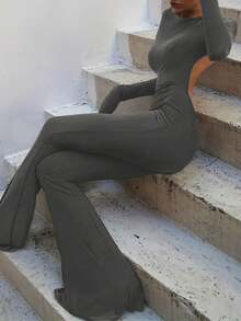 SHEIN SXY Ladies' Long Sleeve Backless Jumpsuit - Dark Grey - View 4