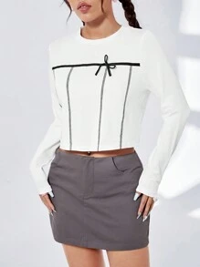 SHEIN Qutie Của phụ nữ Vòng cổ Tay áo dài Áo thun - Nhiều màu - Xem 2