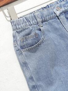 青少年男孩塗鴉印花破洞牛仔褲，帶有洗舊效果 - 淺色水洗藍 - 查看 4