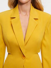 BizChic Của phụ nữ Màu thuần Ngực đơn Dài Áo vest Bộ đồ - Màu vàng - Xem 7