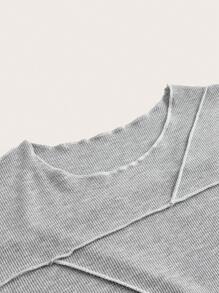 SHEIN ICON 3 件装夏季三色拼布不对称下摆紧身短袖 T 恤带罗纹边缘（3 件装） - 彩色 - 查看 9