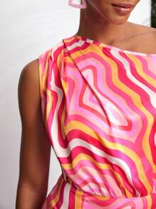 Debra Valencia Vestido asimétrico con estampado de geoda, abertura en el muslo y cuello, vestido de verano elegante para fiestas, cumpleaños, festivales, bodas, bailes de graduación
