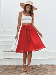 SHEIN LUNE Women's Flowy Knee-Length Skirt - Red - View 5