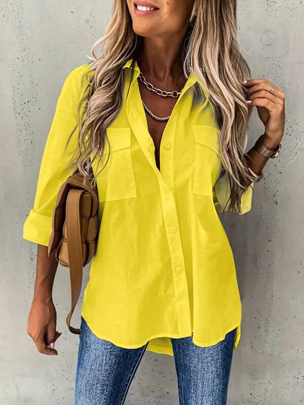 INAWLY Ladies' Solid Color Long Sleeve Casual Shirt,Long Sleeve Tops