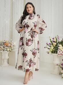 Modelyn Vestido largo de fiesta con estampado de flores para mujer de talla grande - Multicolor - Ver 5