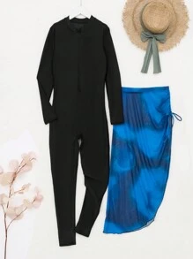 Swim Shayni 夏季海滩女士长袖立领连体泳衣狂欢节阿拉伯服装