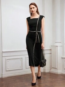 Robe Contrastée Tissée Avec Ruban
