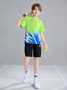 SHEIN 青少年男孩拼色短袖运动 T 恤 - 彩色 - 查看 6