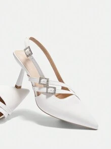 SHEIN Scarpe Col Tacco Alto Da Donna, Punta Appuntita, Tacco A Stiletto, Bianco, Con Cinturino Vuoto Sulla Parte Posteriore - Bianco - Visualizzare 5