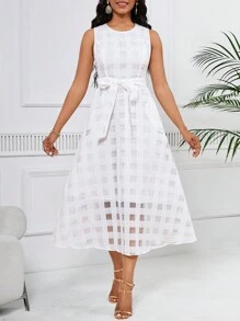 SHEIN Lady Women's Sleeveless Round Neck Pocket Shift Dress - White - View 5