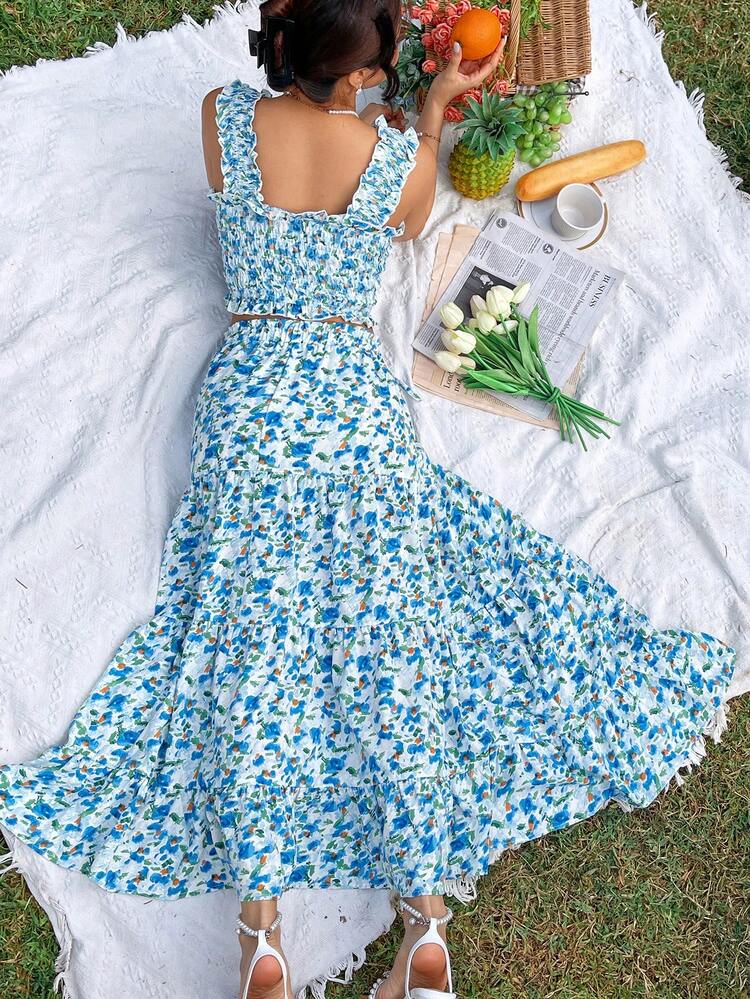 Ditsy Floral Print Vacation 2 Pieces Outfit