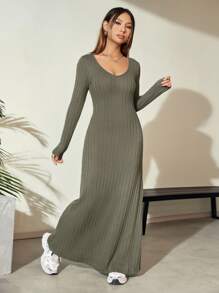 SHEIN Unity Women's Ultra-Long Ribbed Dress - Green - View 1