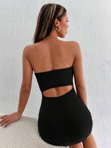 SHEIN PETITE Vestido De Cuerpo Sólido Sin Tirantes - Negro - Ver 2