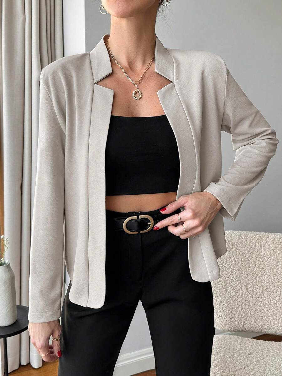 EURMUSE Veste Blazer De Couleur Unie Avec Bouton Sur Le Devant Pour Femme - Nude - Voir 1