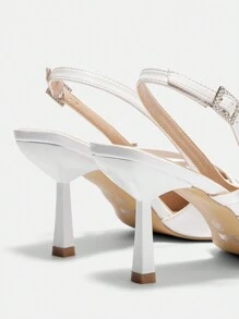 SHEIN Scarpe Col Tacco Alto Da Donna, Punta Appuntita, Tacco A Stiletto, Bianco, Con Cinturino Vuoto Sulla Parte Posteriore - Bianco - Visualizzare 7
