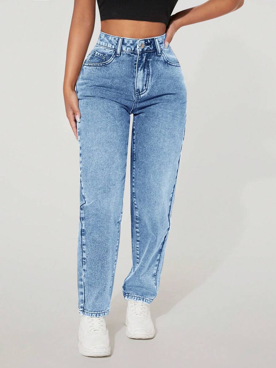 EURMUSE Quần Jeans Ống côn có Khóa Kéo Thường Ngày - Màu xanh nhạt - Xem 1