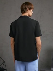 Manfinity VCAY Men's Short Sleeve Woven Casual Shirt - Black and White - View 2