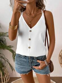 SHEIN Débardeur à bretelles doubles décoré de boutons pour femme pour l"été