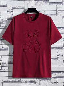 Manfinity VCAY Camiseta Masculina De Malha Com Estampa De Flor E Relevo De Cartoons De Tamanho Grande Com Microelasticidade - Vinho - Visão 1