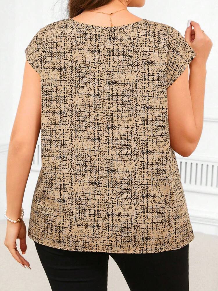 Plus Size Women's Batwing Sleeve Shirt With All-Over Print