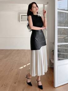 DAZY Women's Colorblock Pleated Skirt With Ruffles Hem,Fall Clothes Winter Women Skirts - Black and White - View 7