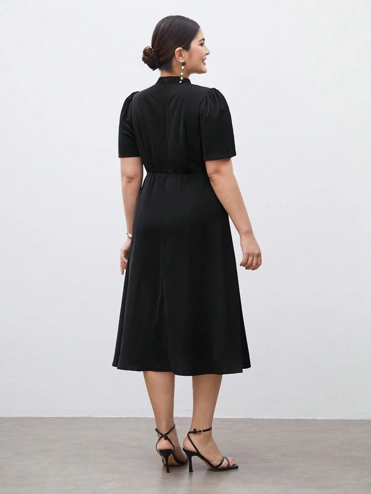 Plus Size Polka Dot & Print Splicing One-Piece Dress