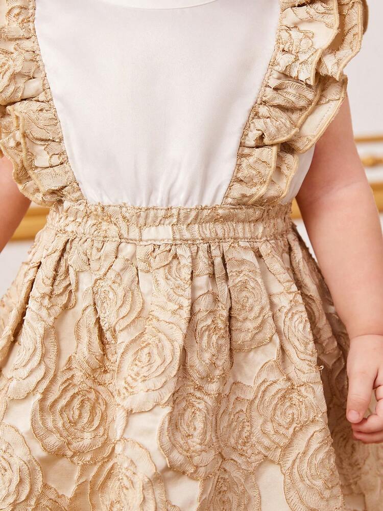 Baby Girls' Gorgeous Elegant Color-Blocking Ruffle Trim Floral Pattern Dress