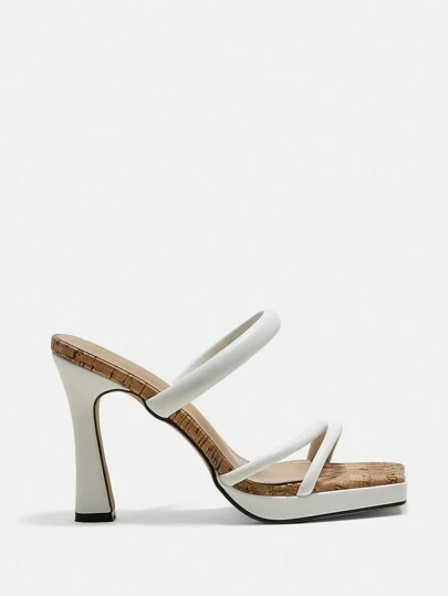 Twin Melody X SHEIN CUCCOO BIZCHIC 女式夏季防水高跟鞋,薄跟、方頭、簡約設計,白色適合日常穿著