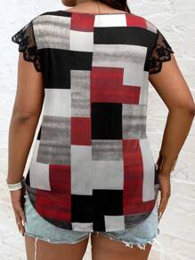 SHEIN LUNE 大尺碼拼色網眼拼接t恤 - 彩色 - 查看 2