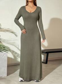 SHEIN Unity Women's Ultra-Long Ribbed Dress - Green - View 3