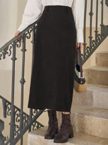 DAZY Women's Casual Commuter Solid Color A-Line Skirt,Fall Clothes Winter Women Skirts - Black - View 5