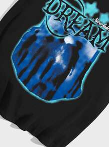 ROMWE MEN 男士抽象圖案字母印花 T 卹 - 黑色 - 查看 3