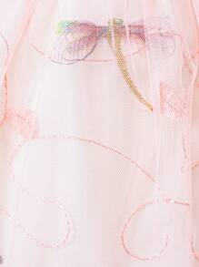 嬰兒女孩緞面領3d蜻蜓翅膀刺繡花朵洋裝,隱藏式拉鍊 - 彩色 - 查看 5