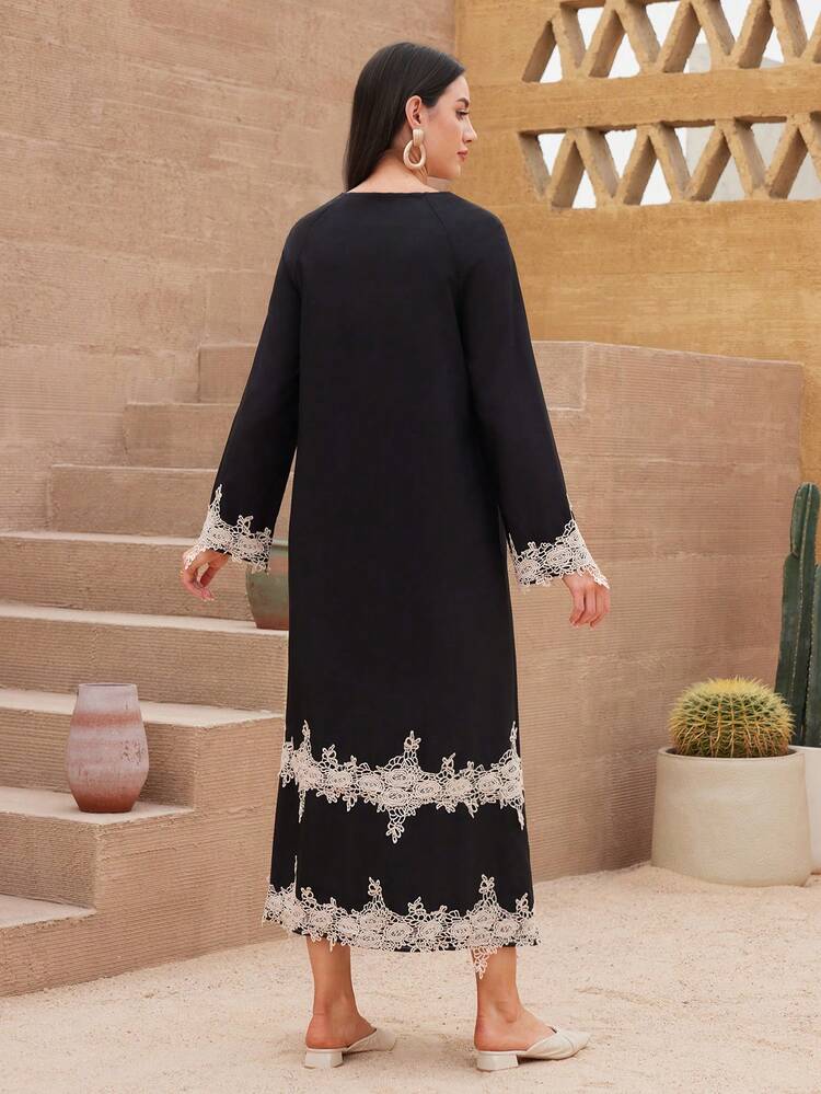 Women's A-Line Dress With Patchwork And Embroidery