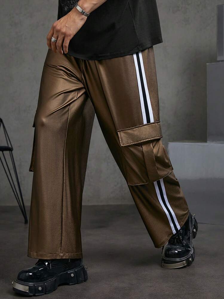 Fashion Striped Knit Casual Sweatpants With Side Pocket & Flap
