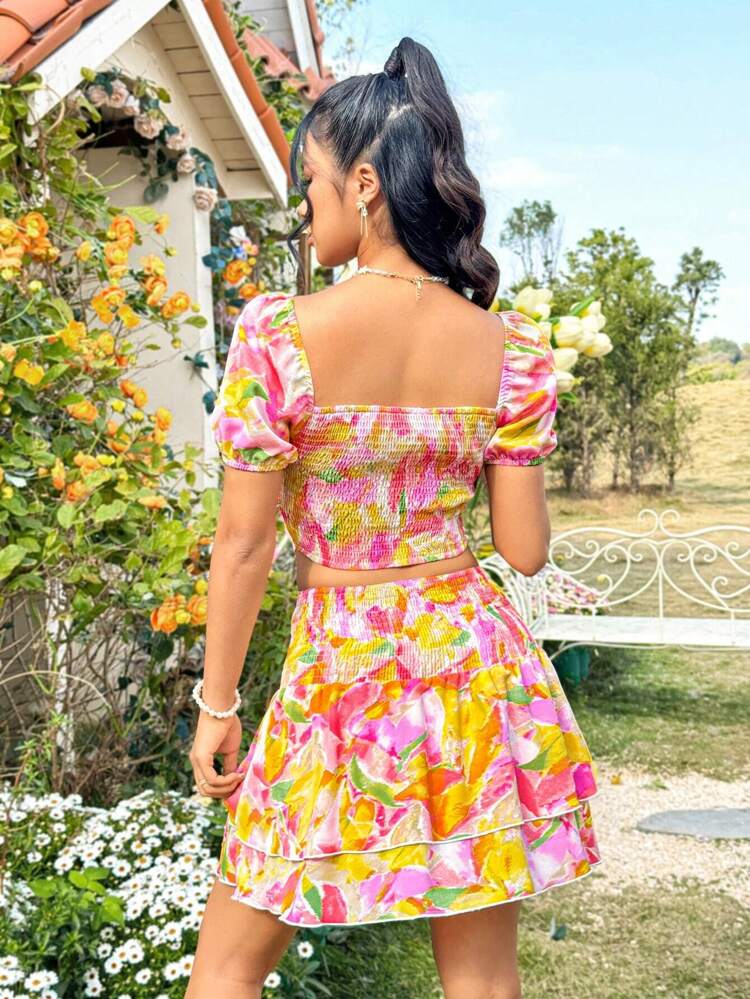 Women's Double-Layer Shirred Waist Skirt