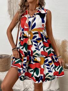 Breezaya 女式植物印花小翻領無袖連衣裙 - 彩色 - 查看 1