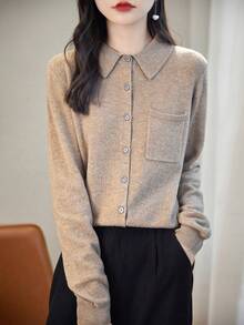 新款女式羊毛開衫，100％純羊毛製，柔軟輕盈，秋冬薄外套，奢華羊毛毛衣