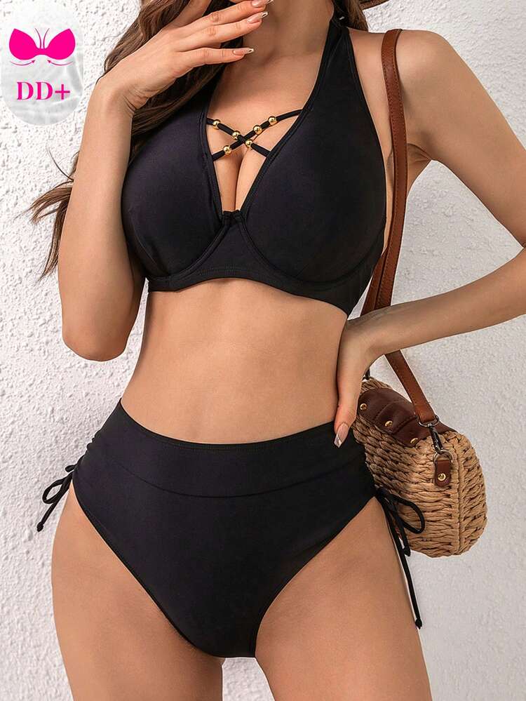 Ladies' Strap Design Bikini Set Summer Beach
