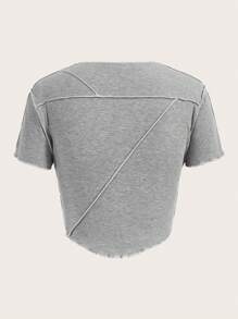 SHEIN ICON 3 件装夏季三色拼布不对称下摆紧身短袖 T 恤带罗纹边缘（3 件装） - 彩色 - 查看 10