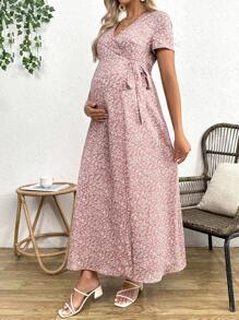 SHEIN Váy bầu bodycon thường ngày có họa tiết hoa - Hồng - Xem 4