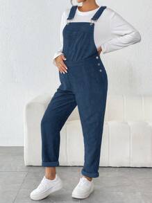 SHEIN Maternity Pocket Side Button Suspender Jumpsuit - Navy Blue - View 4