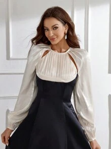 Modelyn 女士圆领拼接喇叭袖连衣裙长款晚礼服 - 彩色 - 查看 3