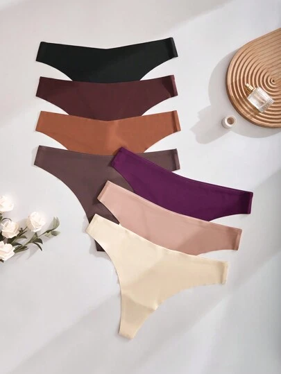 7pcs/Pack Plus Size Solid Color Underwear