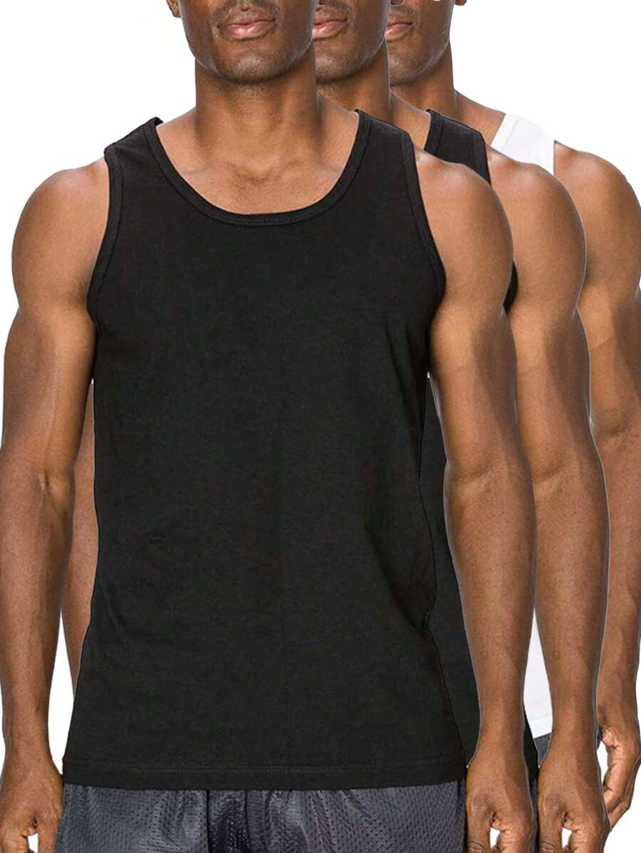 男士3入組網眼透氣運動健身基層背心 - 彩色 - 查看 1