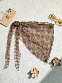 Swim Vcay Summer Beach Women's Fishnet Side Tie Cover Up Skirts - Coffee Brown - View 2