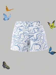 Young Girls' Denim Shorts With Fluid Printed Design - Multicolor - View 2